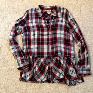 Como Vintage sz M Womenβs Plaid Button Down Shirt Drop Waistline Rayon Soft